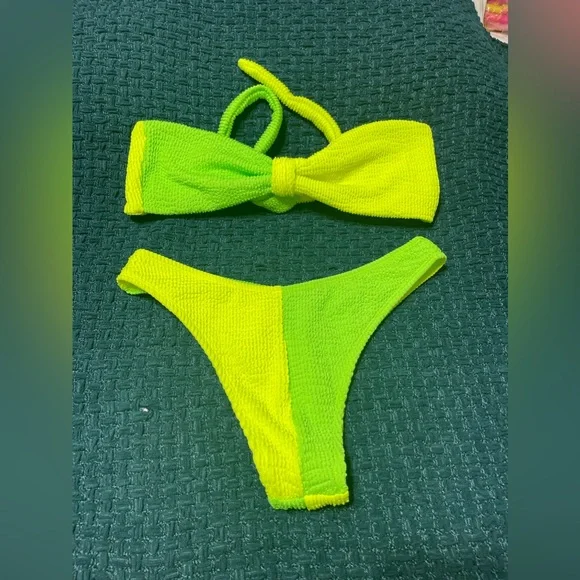 ❗️SOLD❗️Sherry Womens Bandeau High Waisted Bikini Neon M Set - Picture 2 of 8